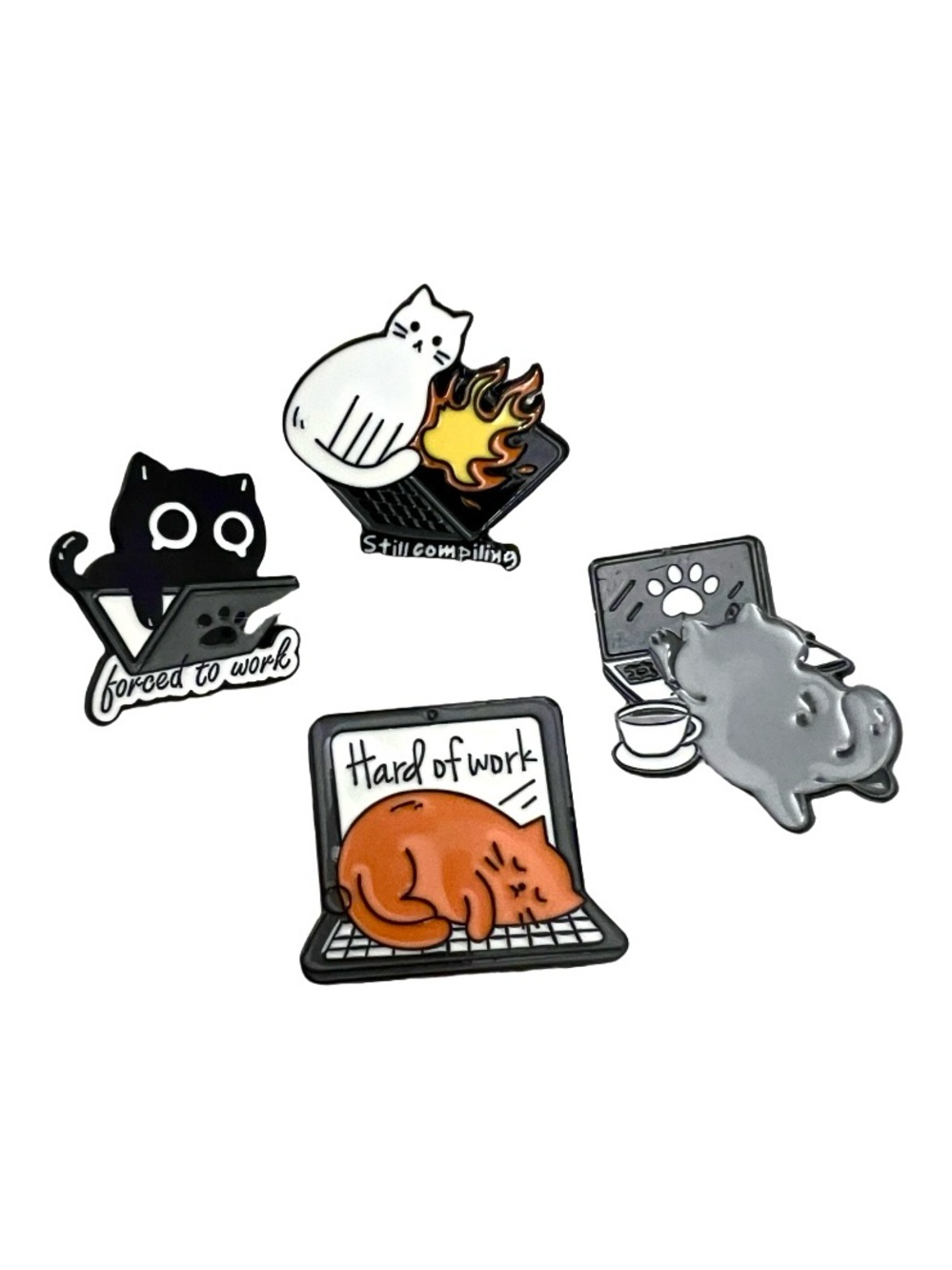 🧷Four Enamel Pins Featuring Silly Cats Working Their Hardest!!